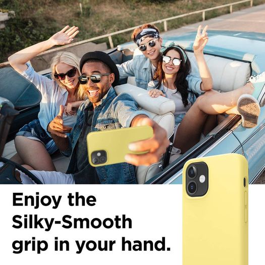 Liquid Silicone Case For iPhone 12 Mini Luxury Thin Soft Phone Cover New Yellow - FHT8IP12MLK