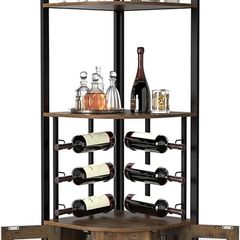 Corner Bar Cabinet with Glass Holder, 4 Tier Liquor Wine Cabinet with Metal Mesh Doors, Buffet Cabinet Wine Rack Cabinet with Anti-tip Kit for Home Coffee Bar Liquor and Wine Storage