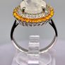 Rainbow Moonstone, Fire Opal, White Zircon Double Halo Ring in Rhodium Overlay Sterling Silver. Image 7