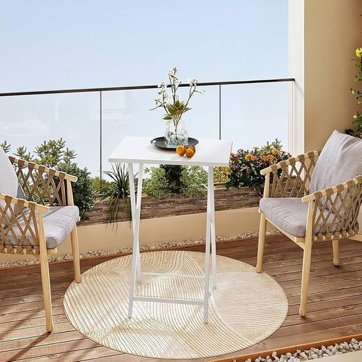 Side Table 2 Set, Folding Tables, TV Tray Table, Snack Table for Eating, Small Sofa End Laptop Drinks Coffee Table for Small Space, Living Room, Industrial, Metal Frame, White