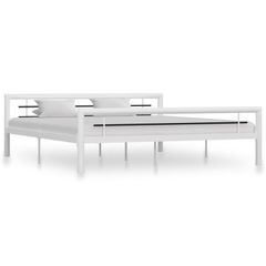 Bed Frame White and Black Metal 180x200 cm