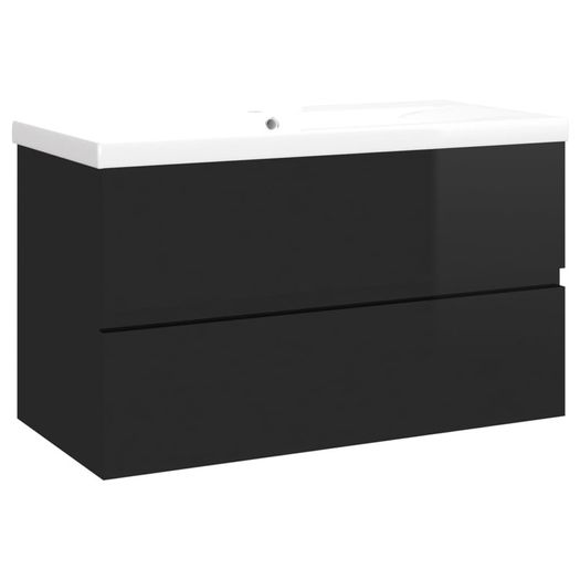 Sink Cabinet with Built-in Basin High Gloss Black Chipboard
