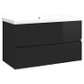 Sink Cabinet with Built-in Basin High Gloss Black Chipboard Image 2