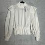 Ganni Cotton Poplin Blouse Sz 8UK 4US S White Ruffle Smock Classic Collar Image 2