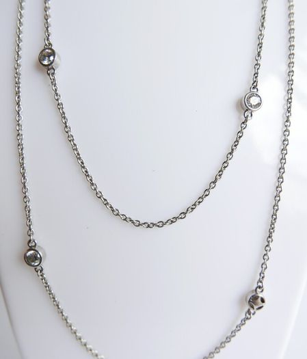 Vintage TI SENTO 925 Sterling Silver Long 30" silver station necklace with clear stones 9,1g                              es