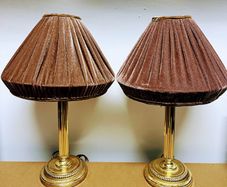 Pair of Vintage Table Lamps with Pleated Velvet Shades