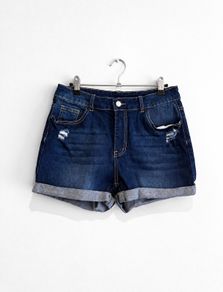 Pre Owned High-Waisted Distressed Denim Shorts