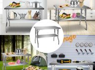 main image for ad Single-Shelf Professional Stainless Steel Open Kitchen Folding Work Prep Tables Easy Storage for Home Commercial