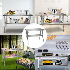 Single-Shelf Professional Stainless Steel Open Kitchen Folding Work Prep Tables Easy Storage for Home Commercial