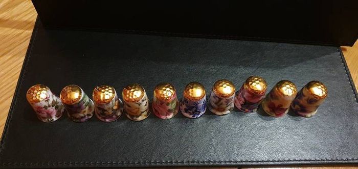 Collection of Bone China Flower Gold Top Thimbles