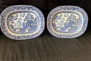 Vintage / Antique x2 Medium Size Blue Willow Oval Serving Platters