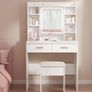 Dressing Table with Mirror and Stool: Vanity-Desk with Mirror and Drawers - Makeup Desk with Jewellery Storage, 3 Color Light & Brightness Adjustable for Bedroom Image 9