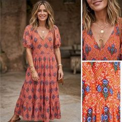 Boden maxi dress chic boho folk print  fabulous