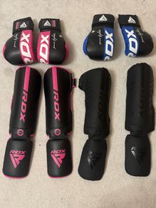 Boxing gloves and shin guards
