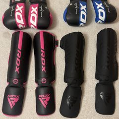 Boxing gloves and shin guards