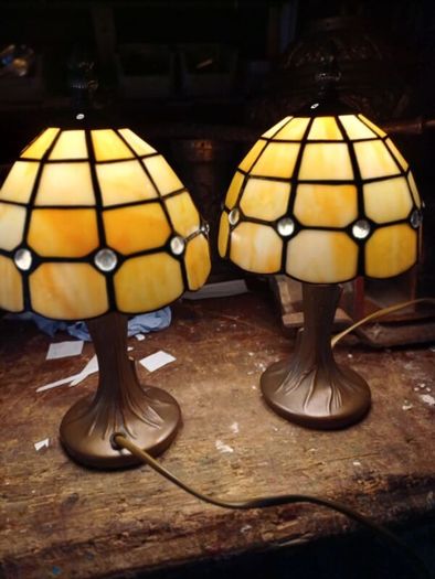 Vintage Table Lamps & Ceiling Shade Set