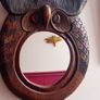 mid century hand carved hardwood owl mirror Image 2