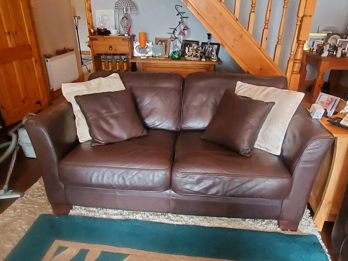 Brown Leather Sofa Set x 3 and 2 Seater