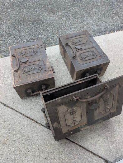 3x Antique Victorian Cast Iron Strong Boxes (c.1850) Heavy Duty and Rare