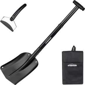 82cm Telescopic Full Size Snow Shovel with Ice Scraper Aluminum Lightweight Utility Portable Shovel Mud for Car, Camping, and Garden Black