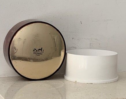 Vintage Hermes Paris Powder Puff  Faux Tortoise Lid 1970s