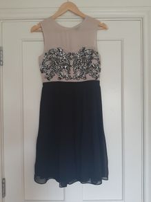 Cream Black Dress - Warehouse Size 10