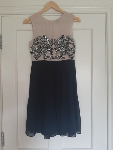 Cream Black Dress - Warehouse Size 10
