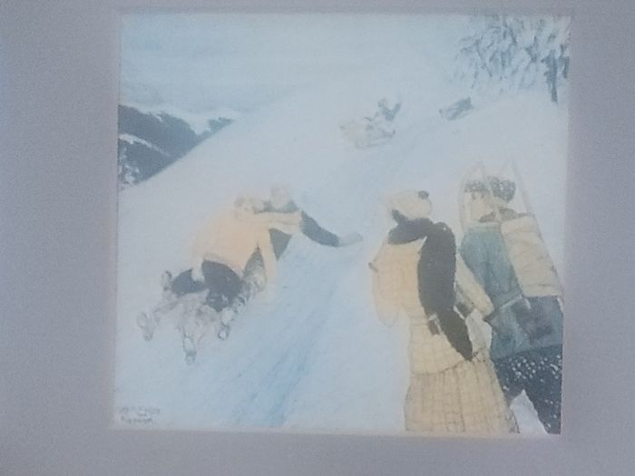 Free Professionally framed small Watercolour Paintings with skiing theme