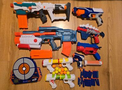 Large set of Nerf blasters and others.