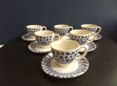 Vintage Blue and White Transferware Set of Six Espresso/Demi-Tasse Duos by English Ironstone Tableware
