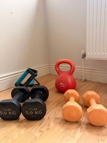 Full Home Gym Dumbbell & Kettlebell Set with Push-Up Bars (5kg, 1kg, 6kg)