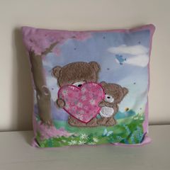 Card Factory Square Hugs Bear & Heart Cushion