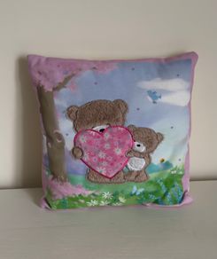 Card Factory Square Hugs Bear & Heart Cushion
