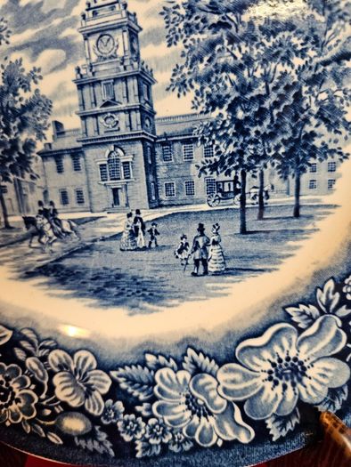 Liberty Blue Independence Hall - classic English transferware from the period of the Bicentennial of American independence