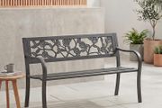 Steel Garden Bench, Rose Design 3 Seater Outdoor Furniture Seating Park Patio Seat