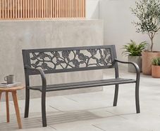 Steel Garden Bench, Rose Design 3 Seater Outdoor Furniture Seating Park Patio Seat