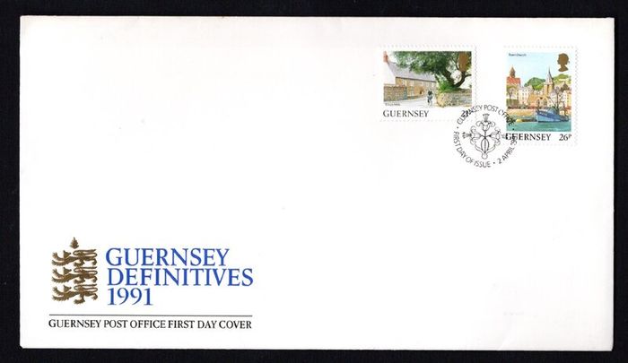 1991 Guernsey Bailiwick Views 21p King's Mills & 26p Town Church Definitive Stamps First Day Cover (FDC)