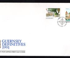 1991 Guernsey Bailiwick Views 21p King's Mills & 26p Town Church Definitive Stamps First Day Cover (FDC)