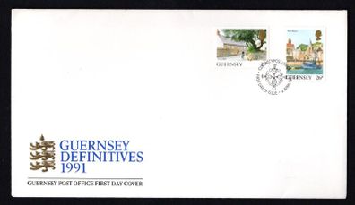 1991 Guernsey Bailiwick Views 21p King's Mills & 26p Town Church Definitive Stamps First Day Cover (FDC)