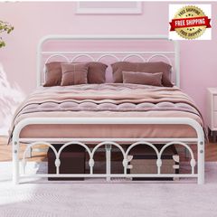 4ft6 Double Bed Frame with High Headboard and Foot