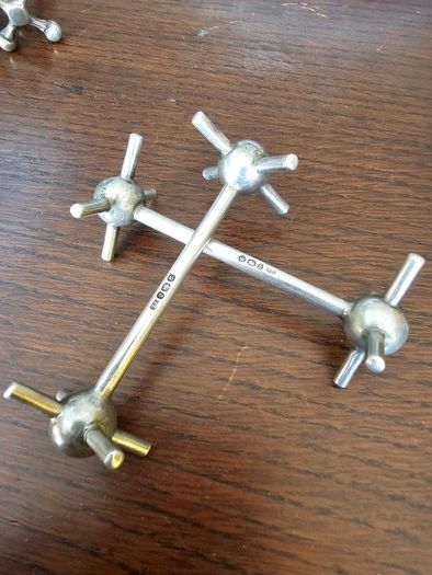 Antique Pair Solid Sterling Silver Knife Rests, Christopher Dresser Style Hallmarked