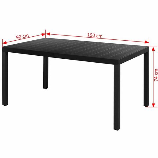 Garden Table Black 150x90x74 cm Aluminium and WPC