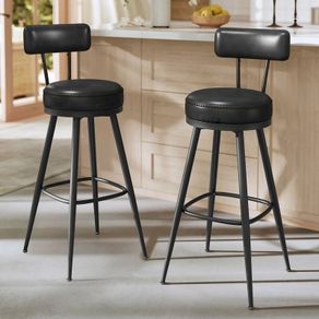 Set of 2 Forest Green or Black Swivel Bar Stools  Faux Leather & Steel, 76cm Seat Height