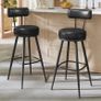 Set of 2 Forest Green or Black Swivel Bar Stools  Faux Leather & Steel, 76cm Seat Height Image 9