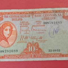 Irish 1952 Lavery ten shilling banknote in Fine  condition