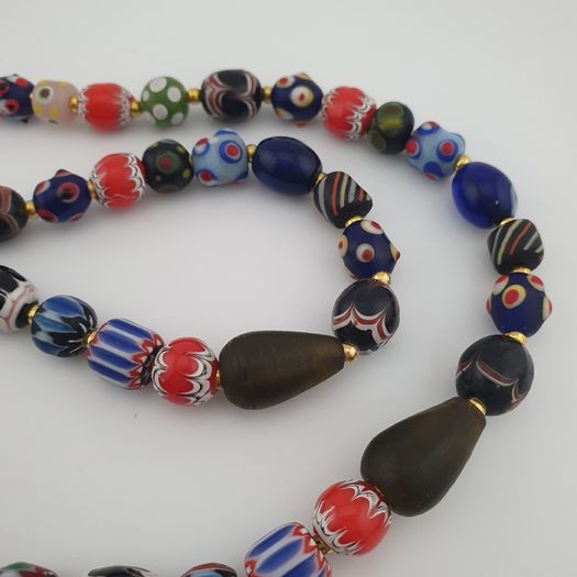 Antique Venetian Style Mix Glass & Old Face Glass Pendant Necklace