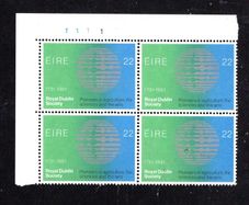 1981 Ireland Anniversaries Royal Dublin Society (RDS) 1731-1981 Commemorative Stamps Plate Block 1111 Mint Never Hinged (MNH)