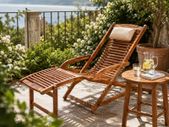 Sun Lounger Foldable Weatherproof Wooden Footrest Cushion 160kg Load Capacity