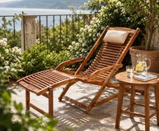 Sun Lounger Foldable Weatherproof Wooden Footrest Cushion 160kg Load Capacity