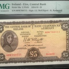 Ireland Lady Lavery 1955 5 Pound PMG 55 AUNC Banknote